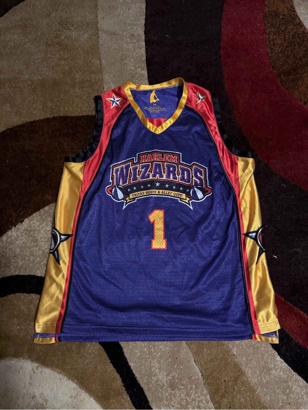 Harlem Wizards #1 Purple Gold Red Basketball Jersey size adult small